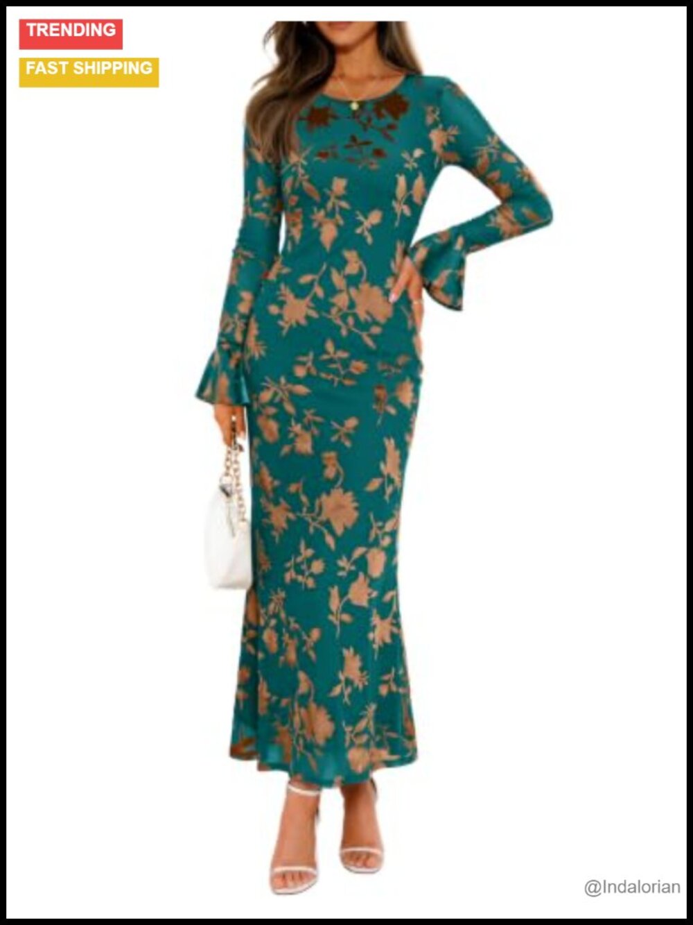 Bell Sleeve Floral Maxi Dress Bodycon Wedding Guest Long Sleeve Mesh